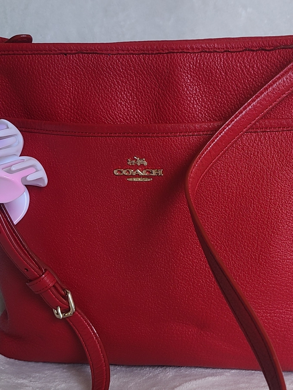 COACH Red Pebbled Leather Crossbody Bag - Picture 2 of 9